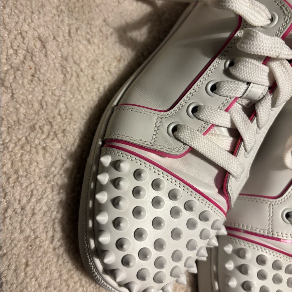 Authentic Christian Louboutin White and Pink Studded Sneakers 37.5 - Picture 5 of 12